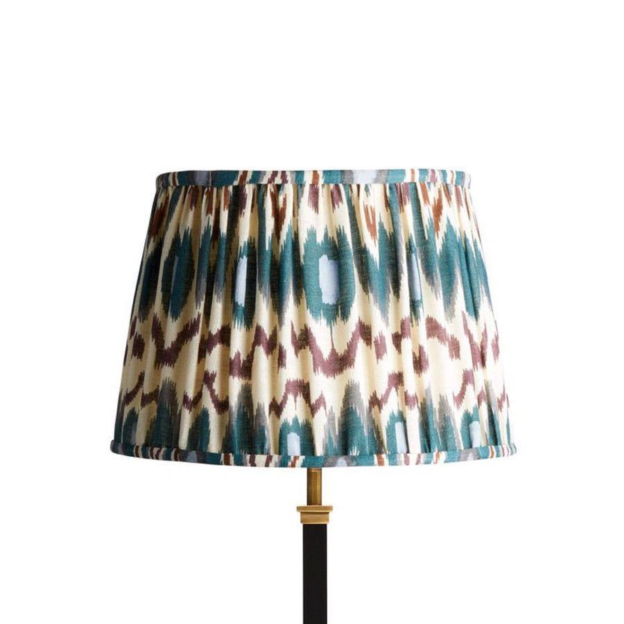 Pooky 30cm straight empire printed linen ikat shade in teal heraldic - No.42 Interiors