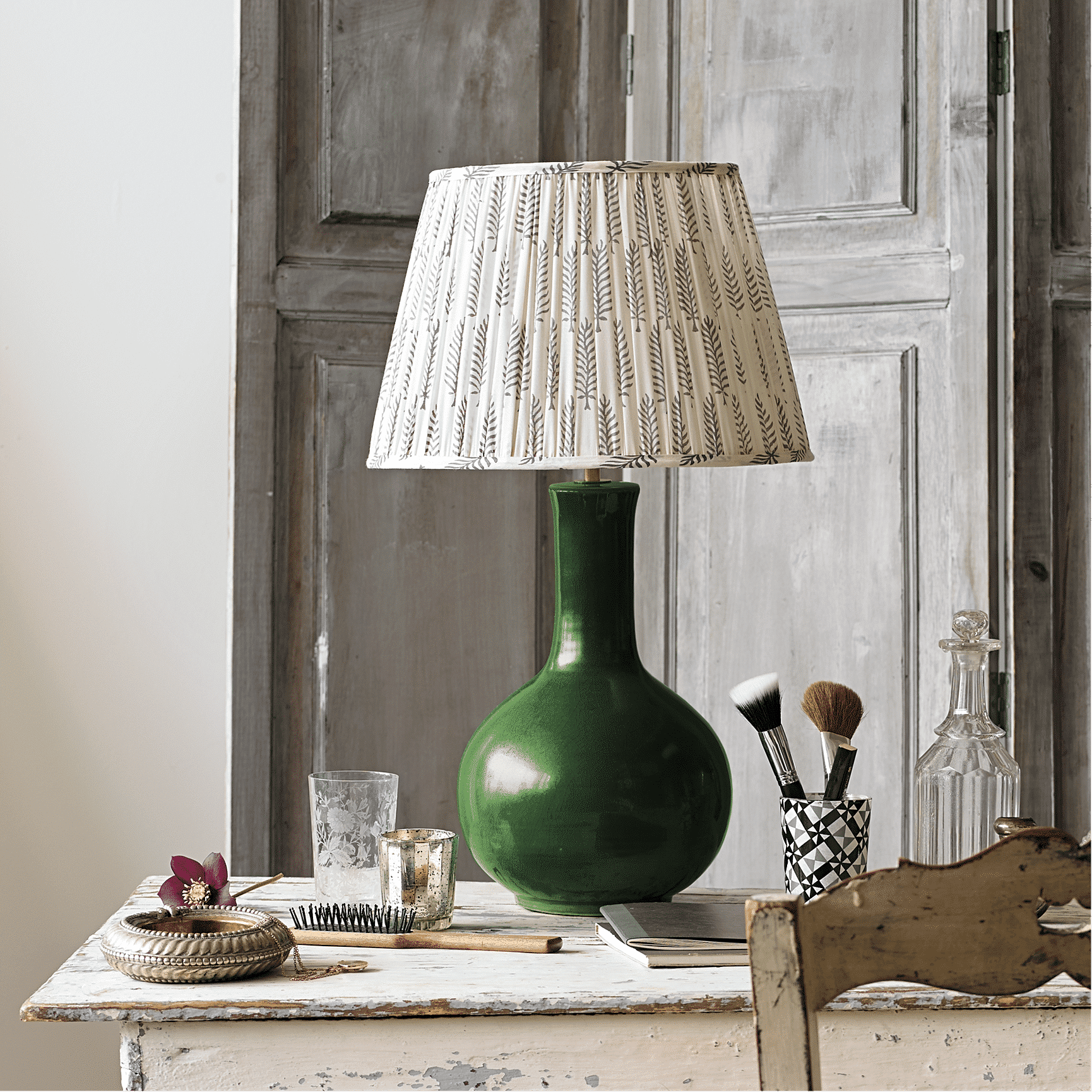 Pooky nellie table lamp in a green glaze - No.42 Interiors