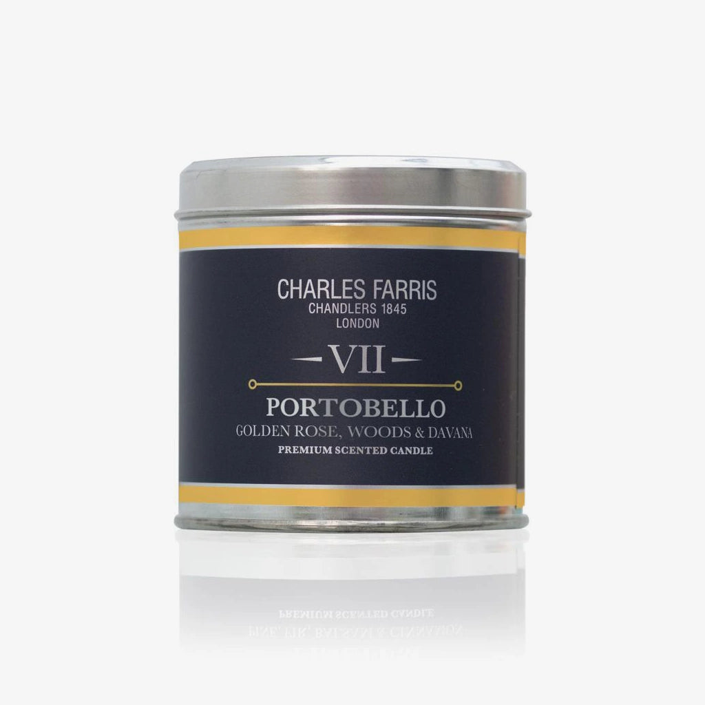 Charles Farris VII Portobello – Scented Tin Candle | Golden Rose, Pomegranate & Davana