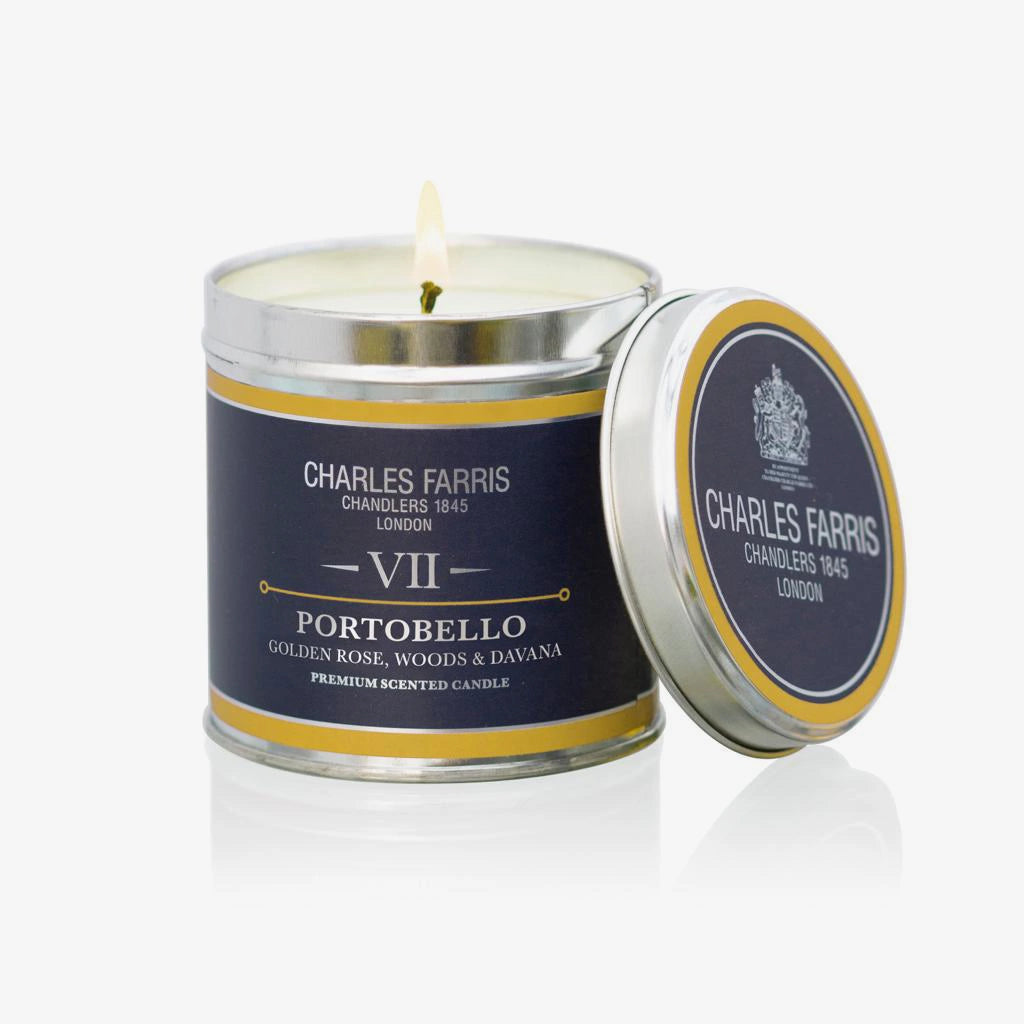 Charles Farris VII Portobello – Scented Tin Candle | Golden Rose, Pomegranate & Davana