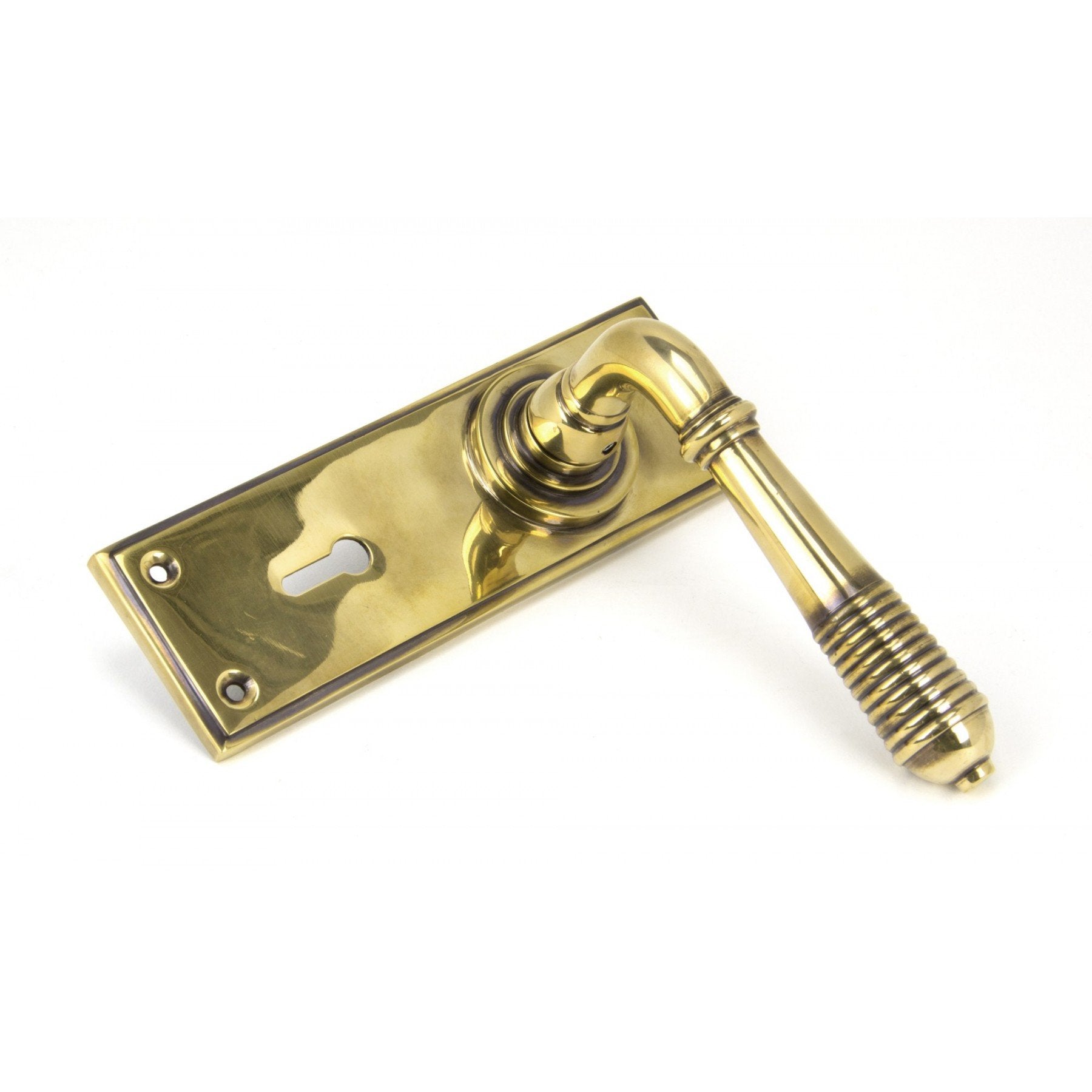 From the Anvil Aged Brass Reeded Lever Lock Set