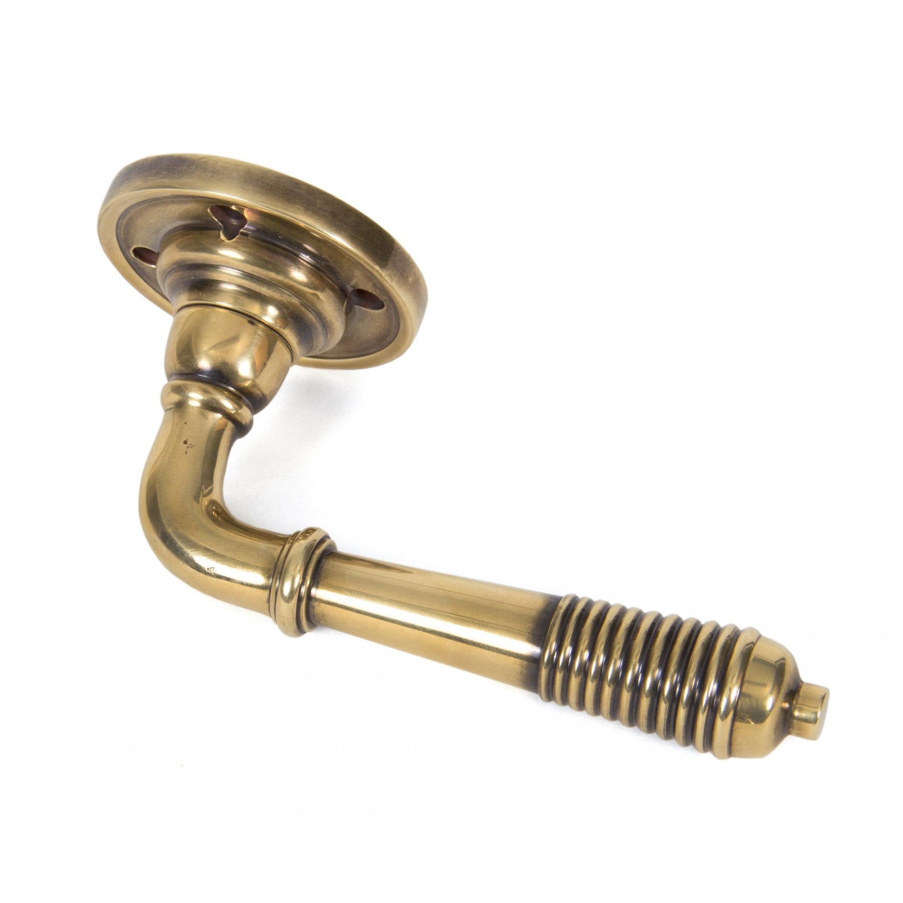 From the Anvil Aged Brass Reeded Lever on Rose Set