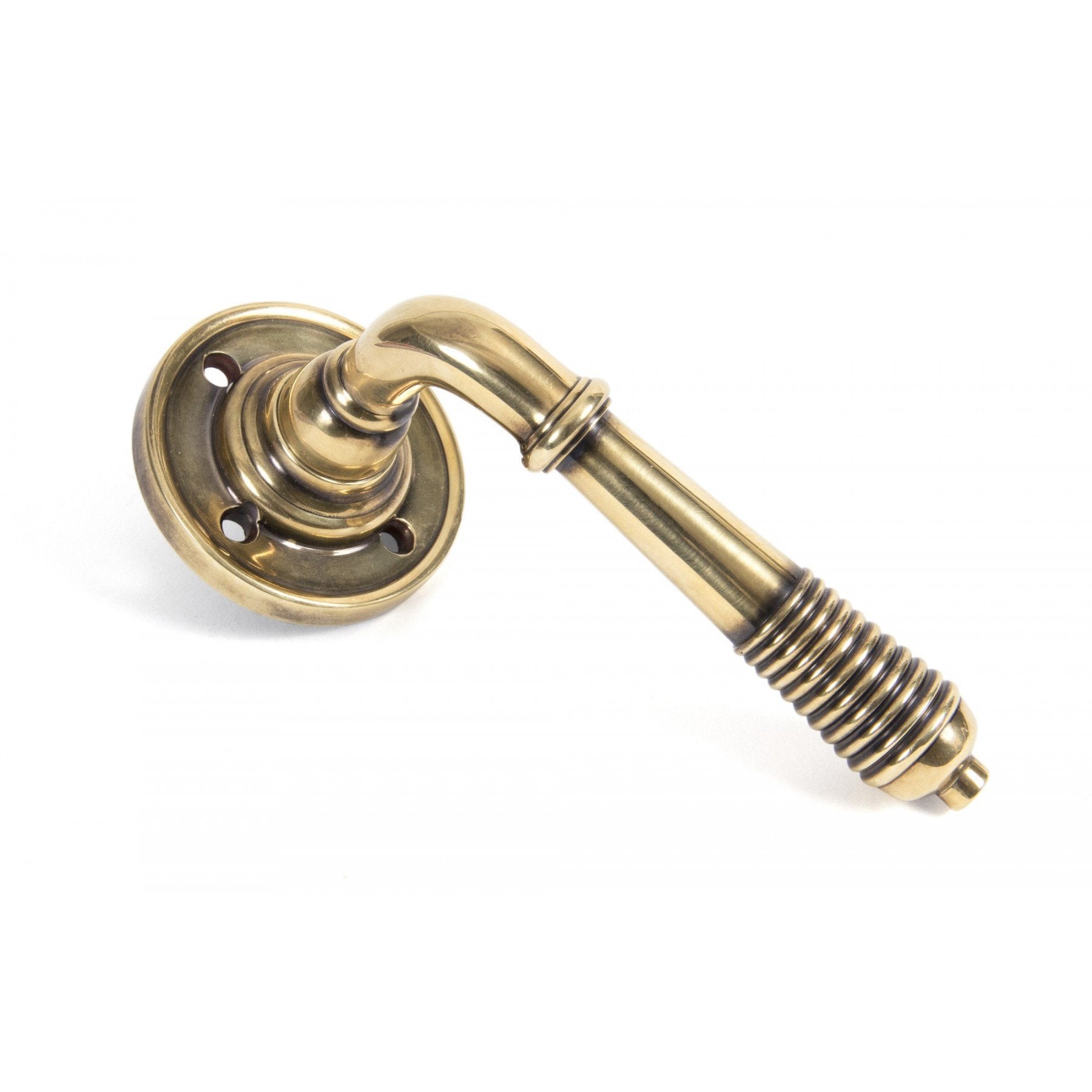 From the Anvil Aged Brass Reeded Lever on Rose Set