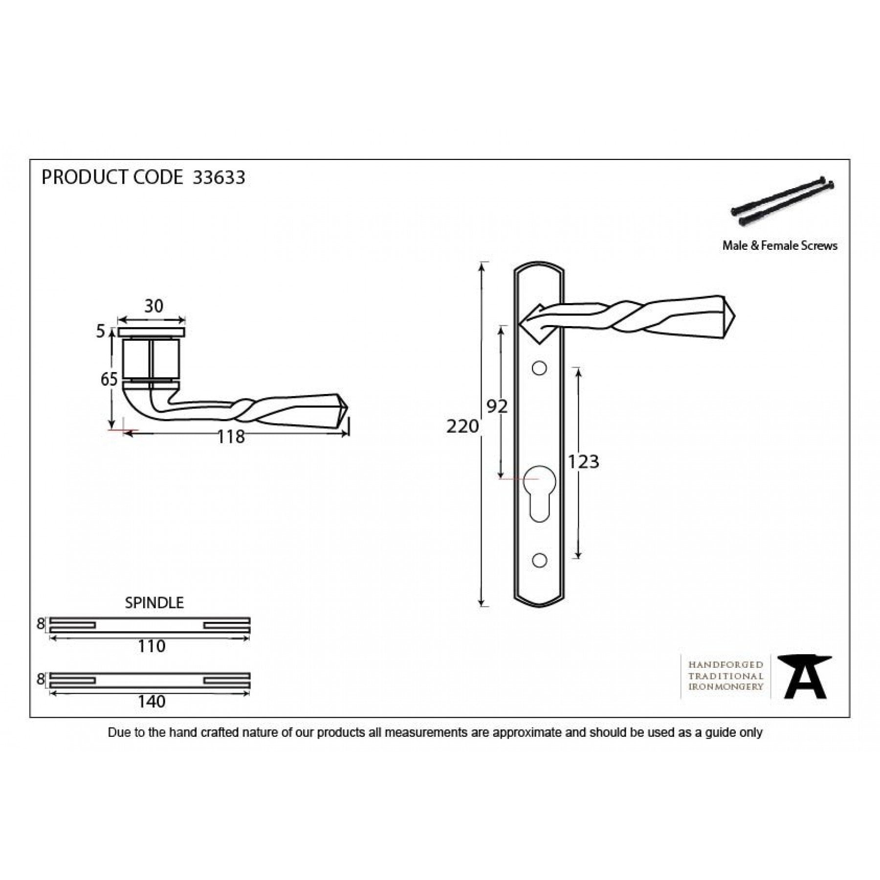 From the Anvil Pewter Narrow Lever Espag. Lock Set