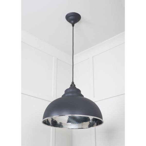 From the Anvil Hammered Nickel Harborne Pendant in Slate