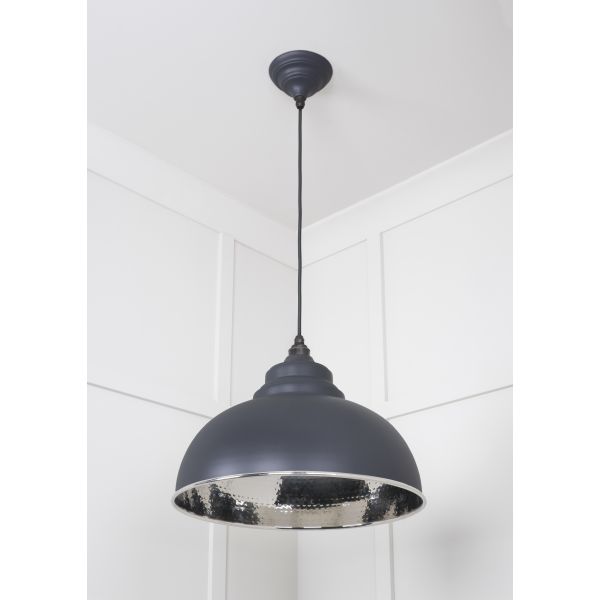 From the Anvil Hammered Nickel Harborne Pendant in Slate