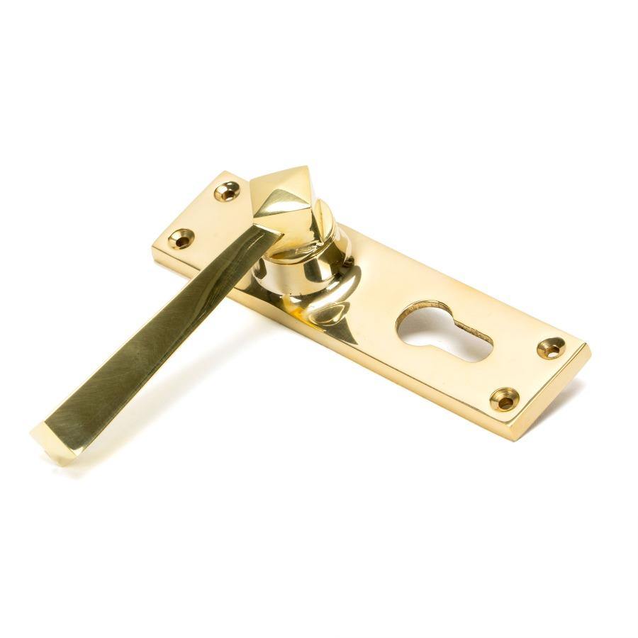 From the Anvil Polished Brass Straight Lever Euro Lock Set