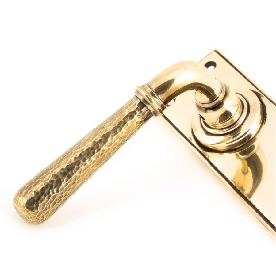 From the Anvil Aged Brass Hammered Newbury Lever Latch Set
