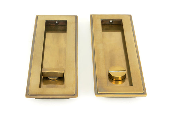 Aged Brass 175mm Art Deco Rectangular Pull - Privacy Set