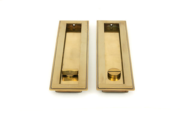 Aged Brass 250mm Art Deco Rectangular Pull - Privacy Set