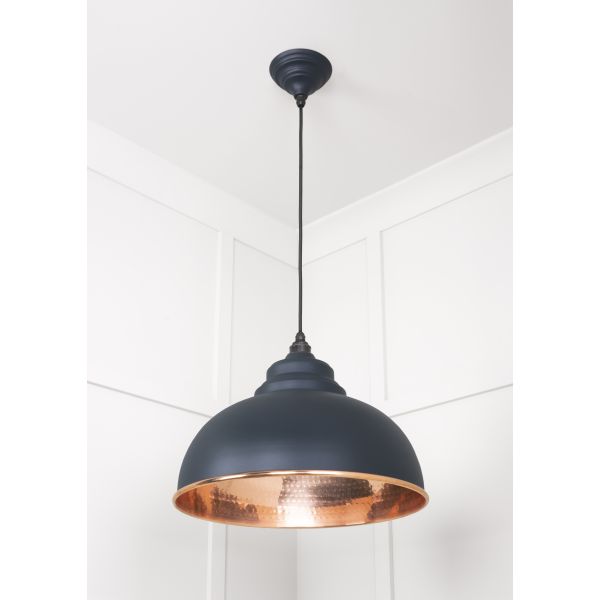 From the Anvil Hammered Copper Harborne Pendant in Soot