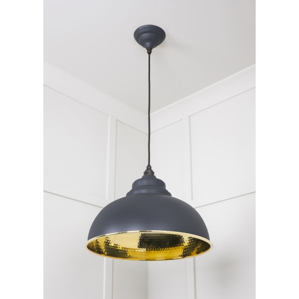 From the Anvil Hammered Brass Harborne Pendant in Slate