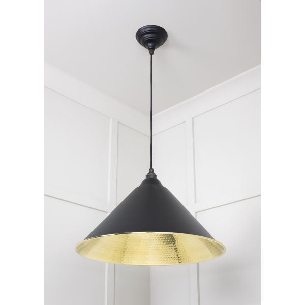 From the Anvil Hammered Brass Hockley Pendant in Elan Black