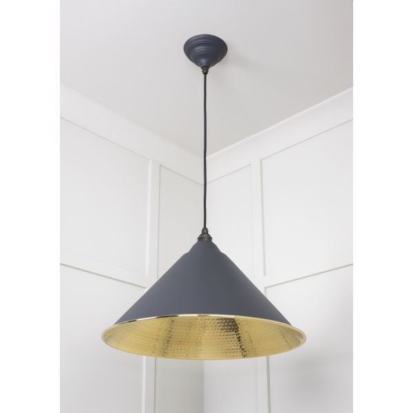 From the Anvil Hammered Brass Hockley Pendant in Slate