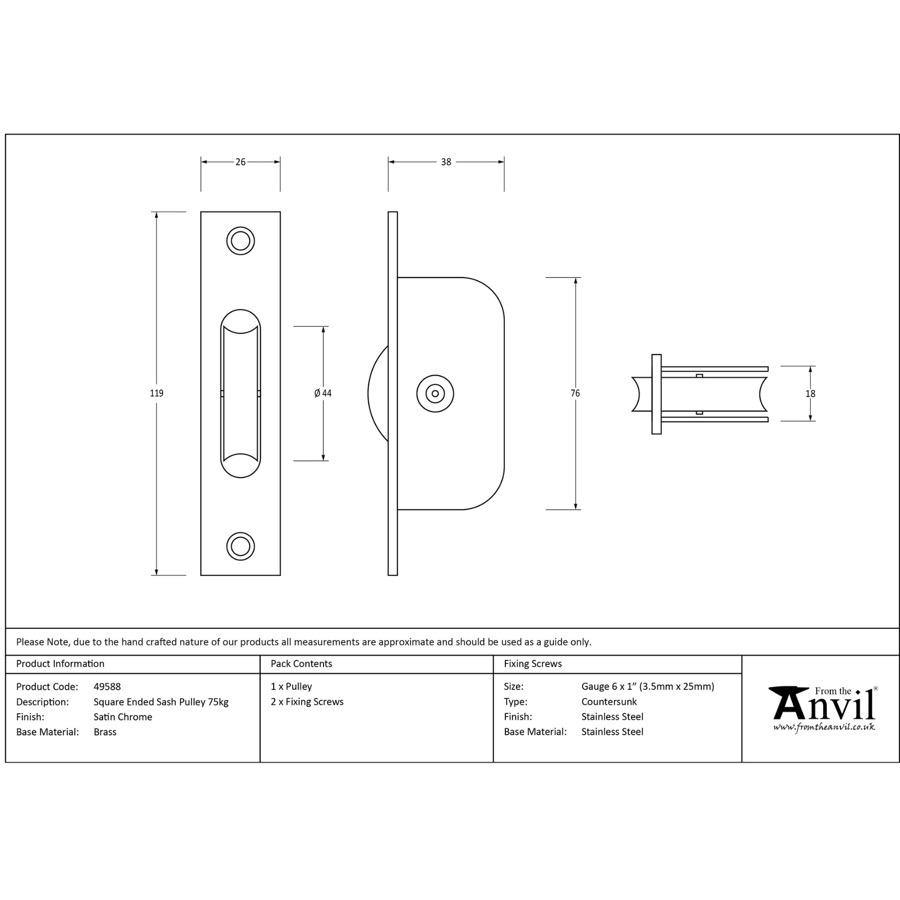 From the Anvil Satin Chrome Square Ended Sash Pulley 75kg