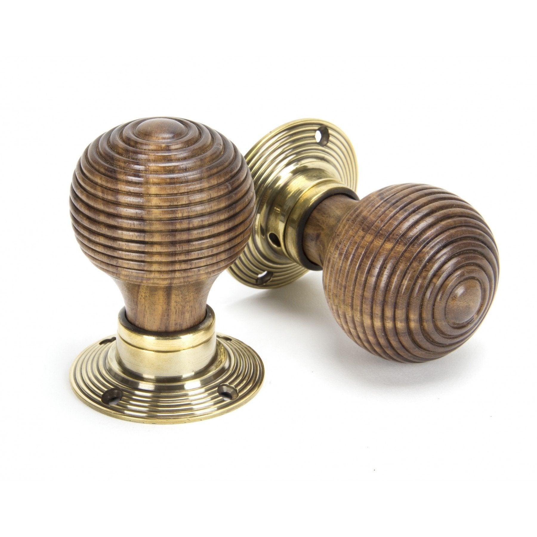 From the Anvil Rosewood Mortice/Rim Beehive Knob Set - Aged Brass Roses