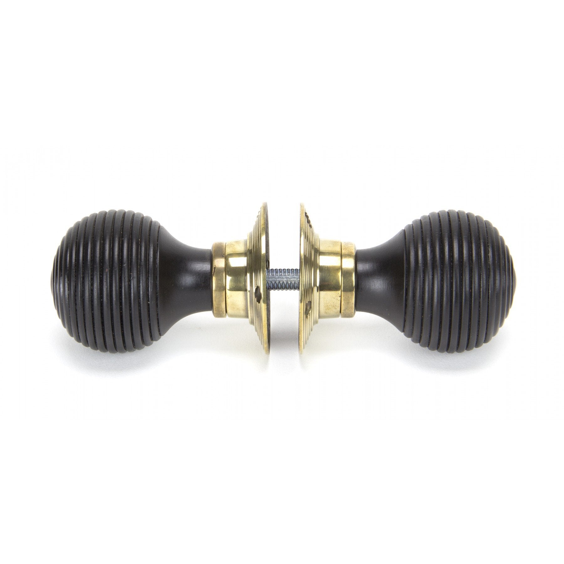 From the Anvil Ebony Mortice/Rim Beehive Knob Set - Aged Brass Roses