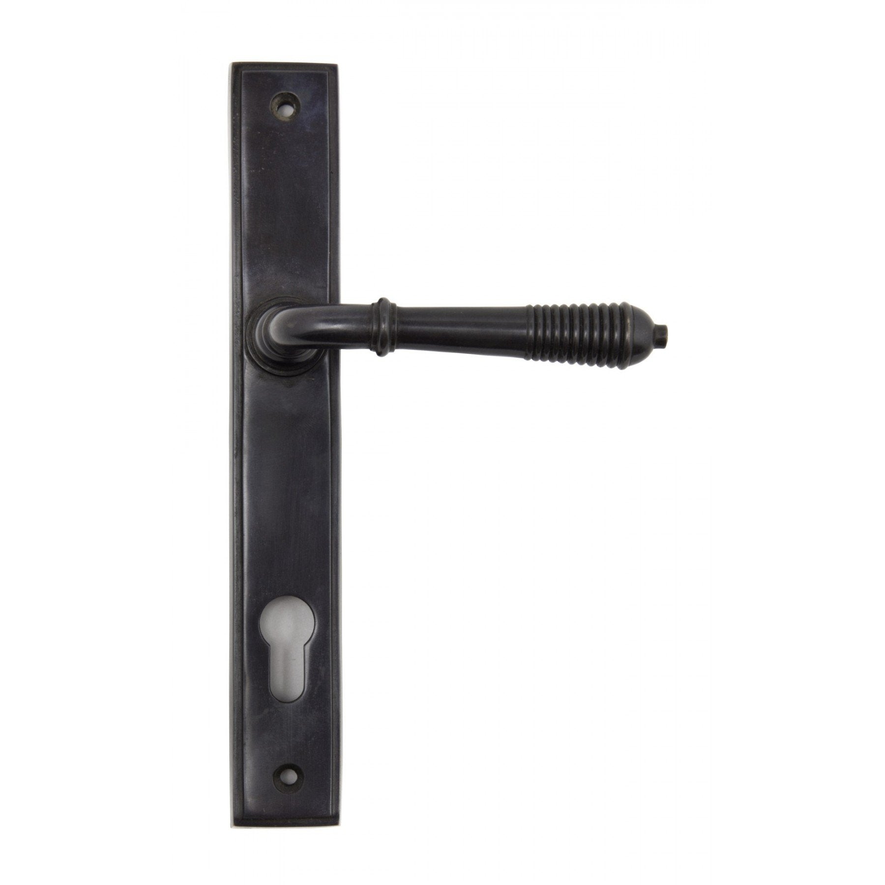 From the Anvil Aged Bronze Reeded Slimline Lever Espag. Lock Set - No.42 Interiors