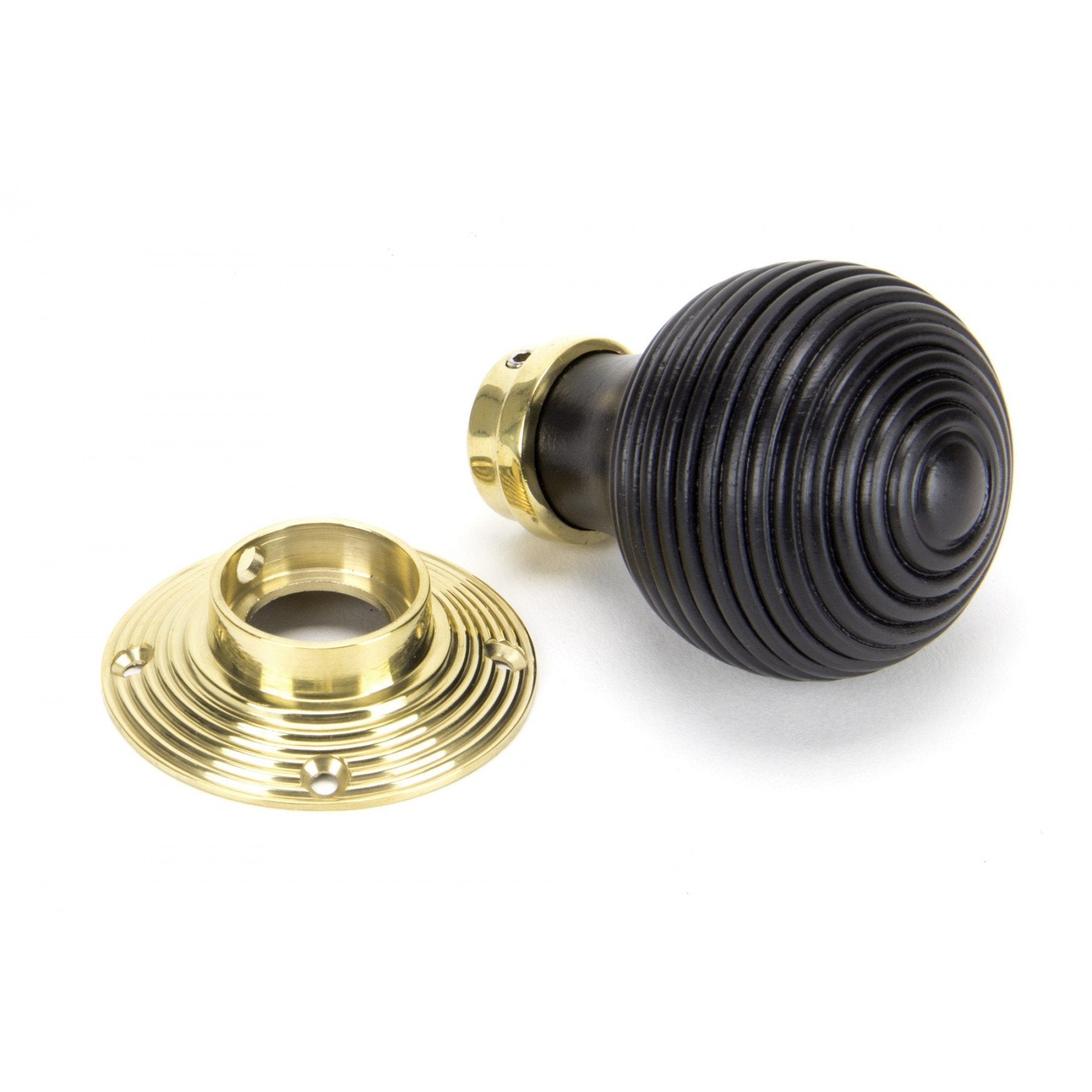 From the Anvil Ebony & Polished Brass Beehive Mortice/Rim Knob Set