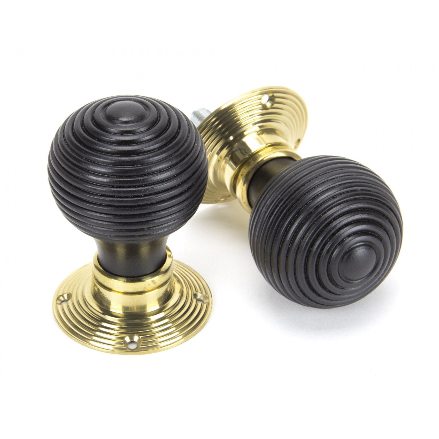 From the Anvil Ebony & Polished Brass Beehive Mortice/Rim Knob Set - No.42 Interiors