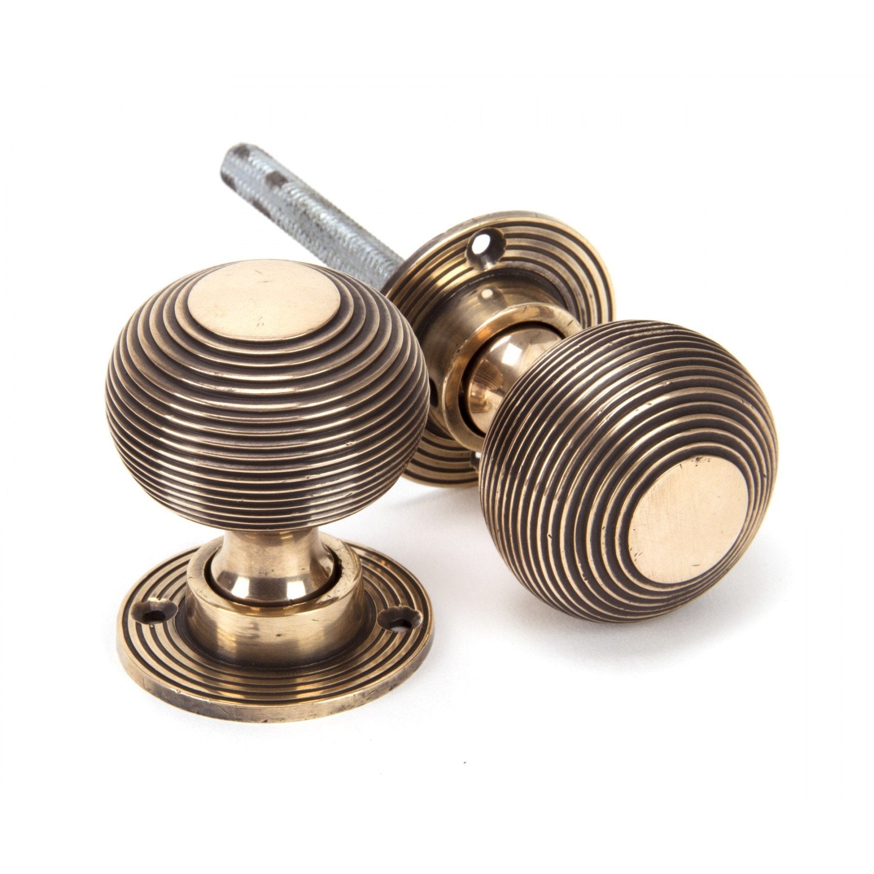 From The Anvil Polished Bronze Heavy Beehive Mortice/Rim Knob Set - No.42 Interiors