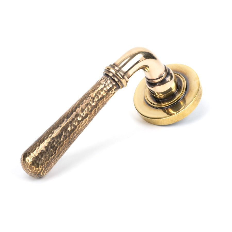 From the Anvil Aged Brass Hammered Newbury Lever on Rose Set (Plain)