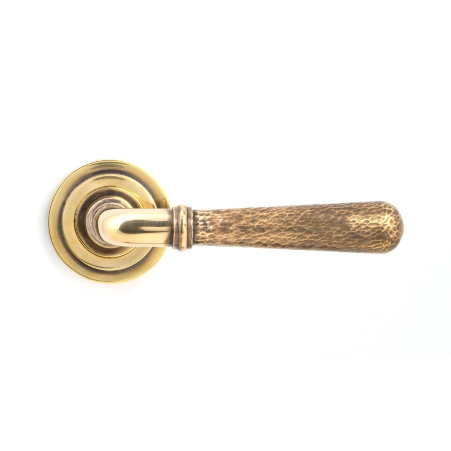 From the Anvil Aged Brass Hammered Newbury Lever on Rose Set (Art Deco)