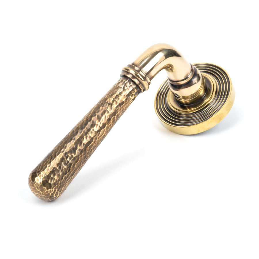 From the Anvil Aged Brass Hammered Newbury Lever on Rose Set (Beehive)