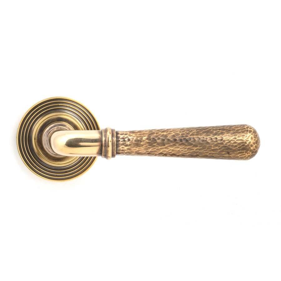 From the Anvil Aged Brass Hammered Newbury Lever on Rose Set (Beehive)