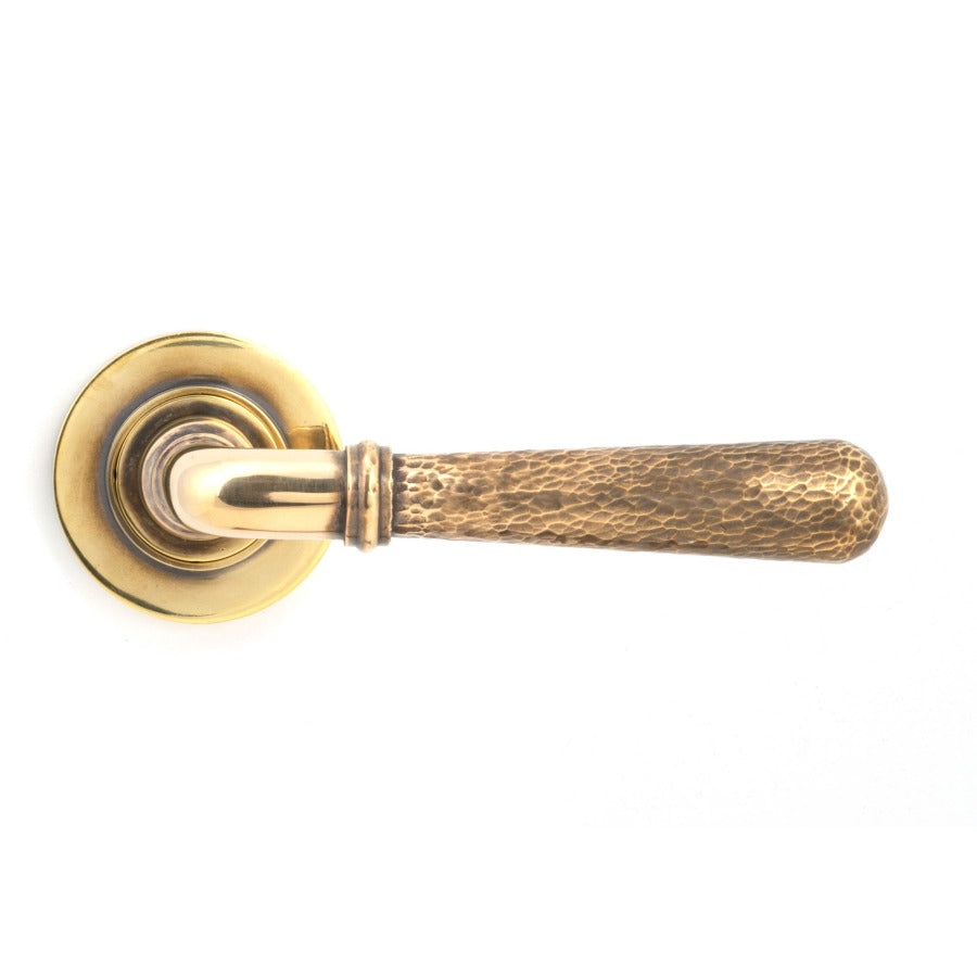From the Anvil Aged Brass Hammered Newbury Lever on Rose Set (Plain) - Unsprung
