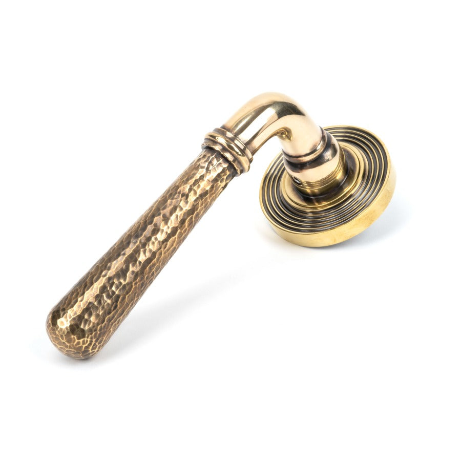 From the Anvil Aged Brass Hammered Newbury Lever on Rose Set (Beehive) - Unsprung
