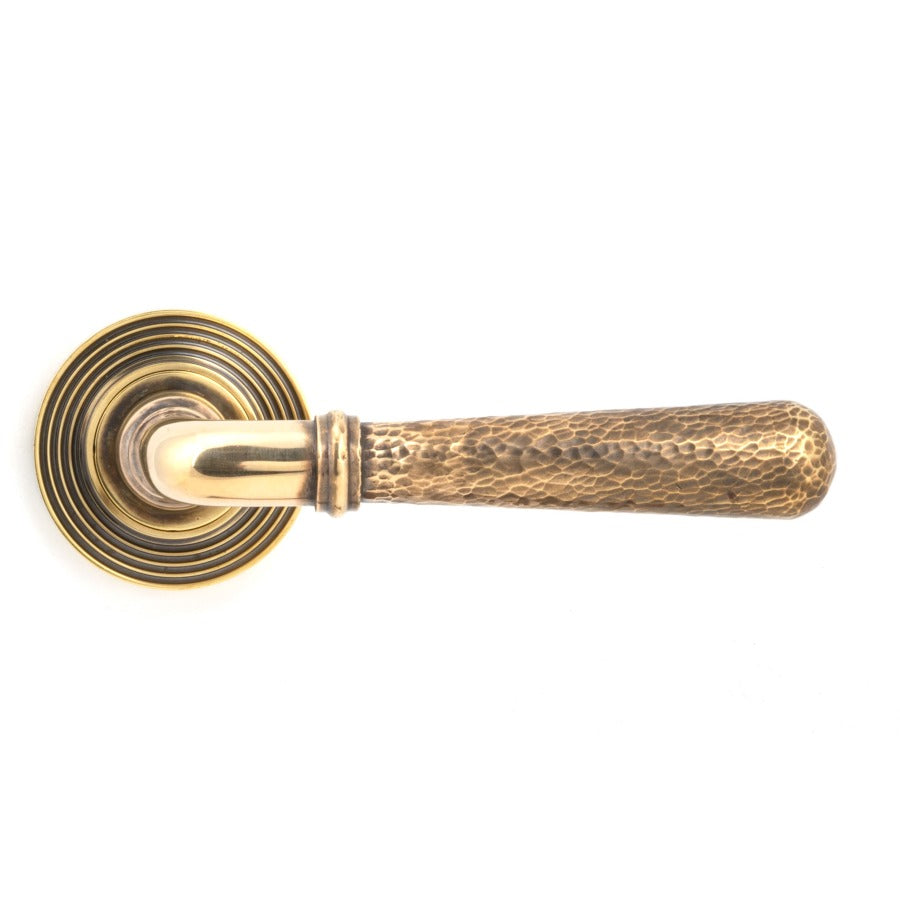 From the Anvil Aged Brass Hammered Newbury Lever on Rose Set (Beehive) - Unsprung