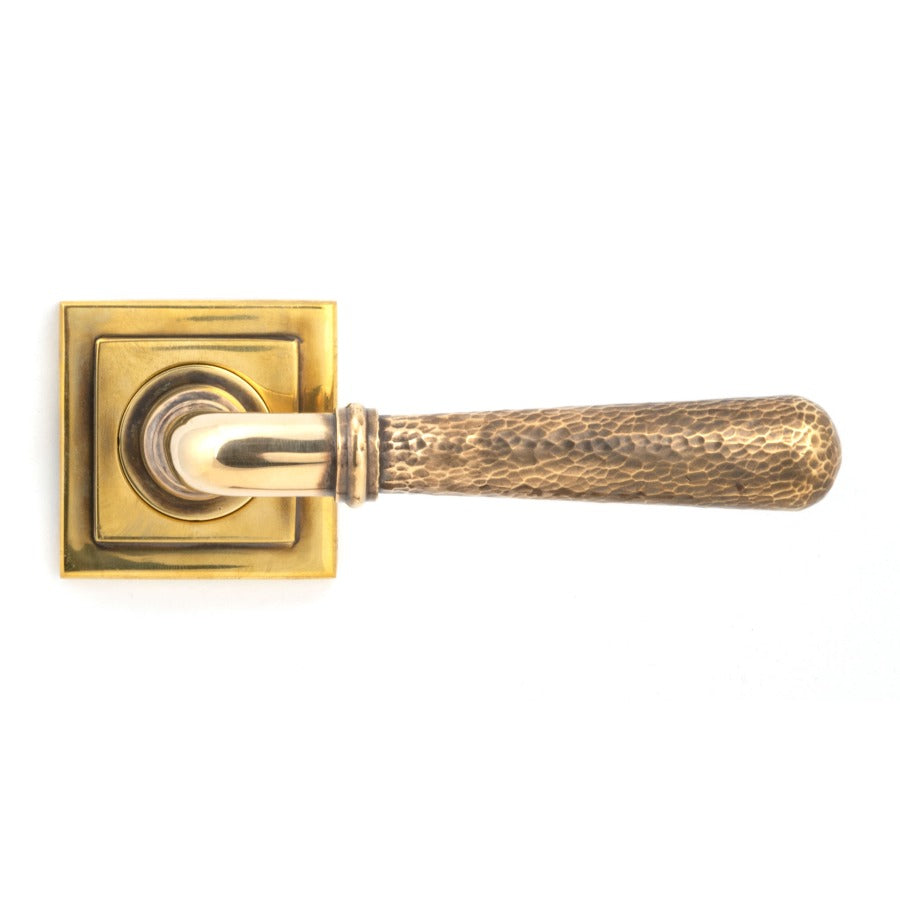 From the Anvil Aged Brass Hammered Newbury Lever on Rose Set (Square) - Unsprung