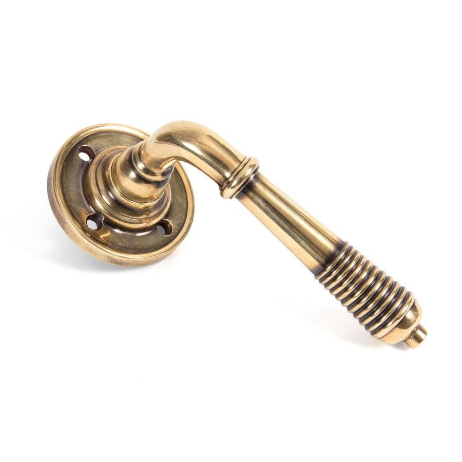 From the Anvil Aged Brass Reeded Lever on Rose Set - Unsprung
