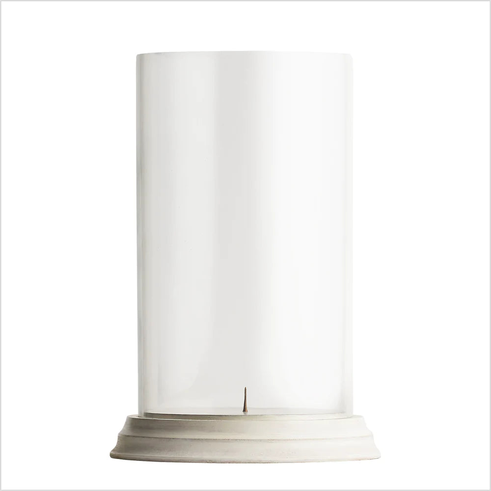 Pooky larger Gusto storm lantern base in natural whitewash with larger storm lantern glass cylinder